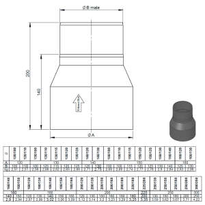 Ofenrohr Reduzierung - &Oslash; 120 mm auf &Oslash; 110 mm - schwarz