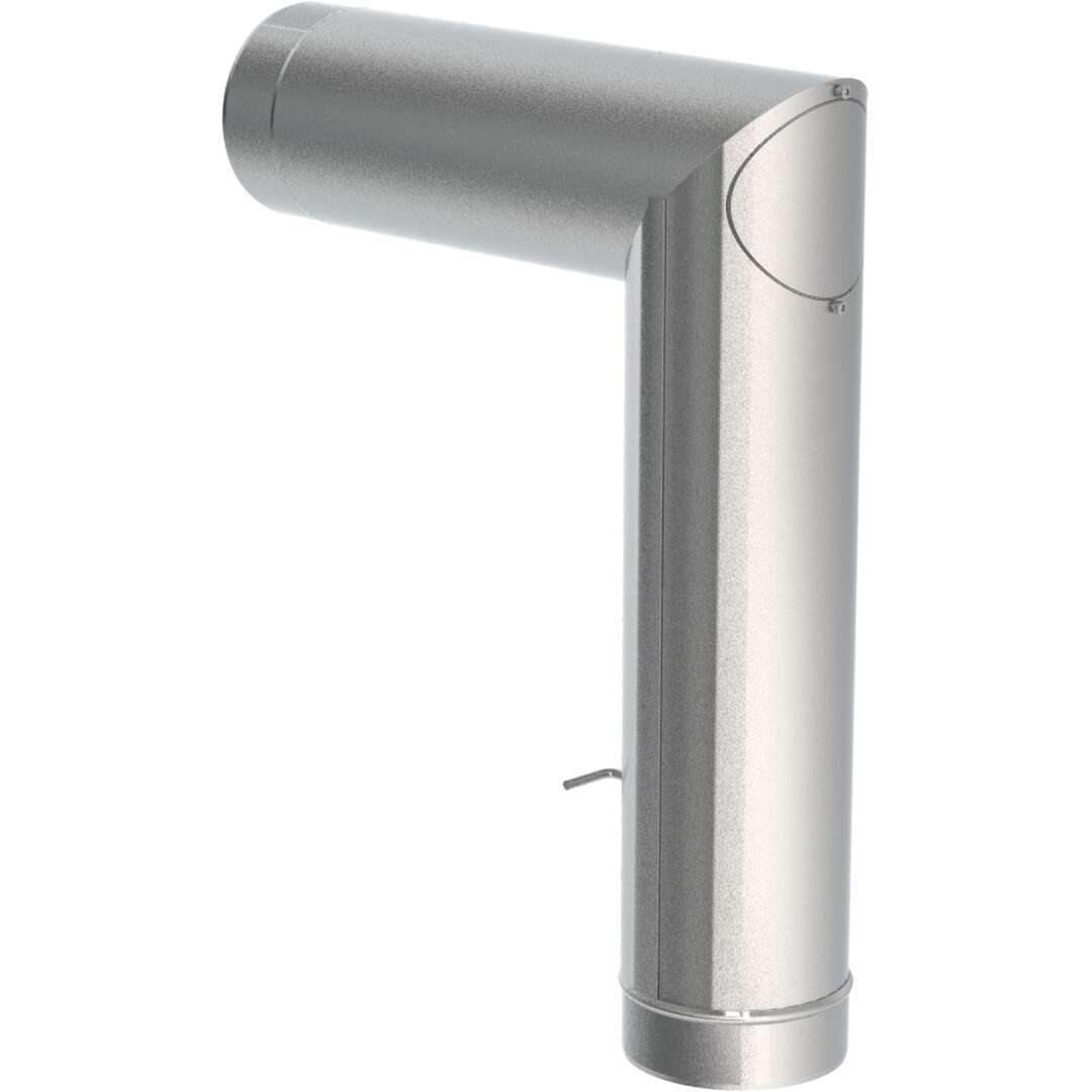 Ofenrohr doppelwandig Ø 130 mm ISO-Line Winkelrohr 90° mit Drosselklappe - Edelstahl gebürstet