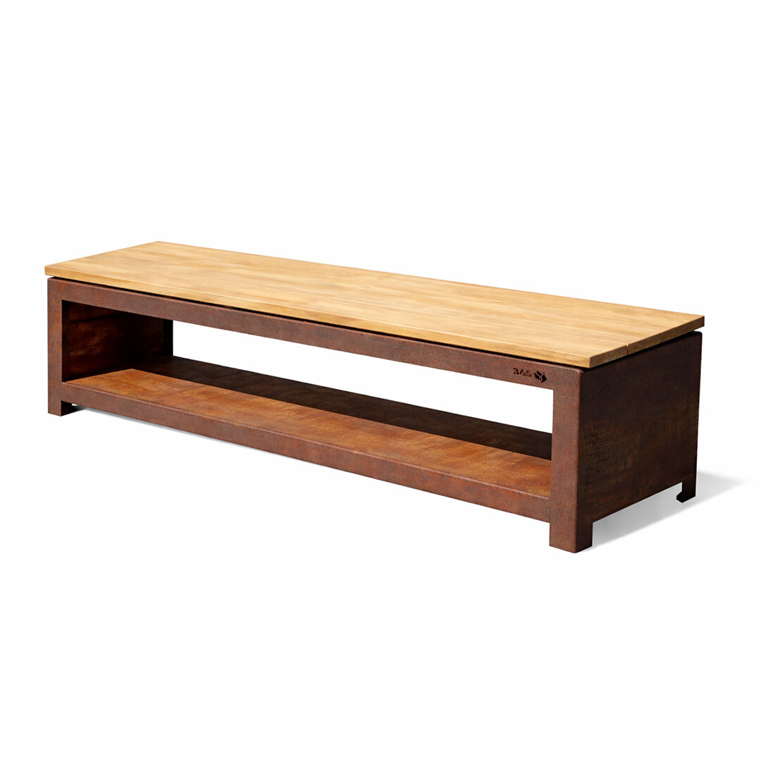 Gartenbank 180 cm mit Holzlager corten