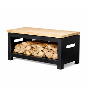 Gartenbank 100 cm mit Holzlager, schwarz