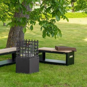 Gartenbank 100 cm mit Holzlager, schwarz