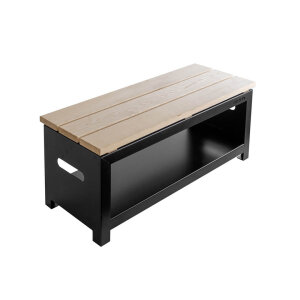 Gartenbank 100 cm mit Holzlager, schwarz