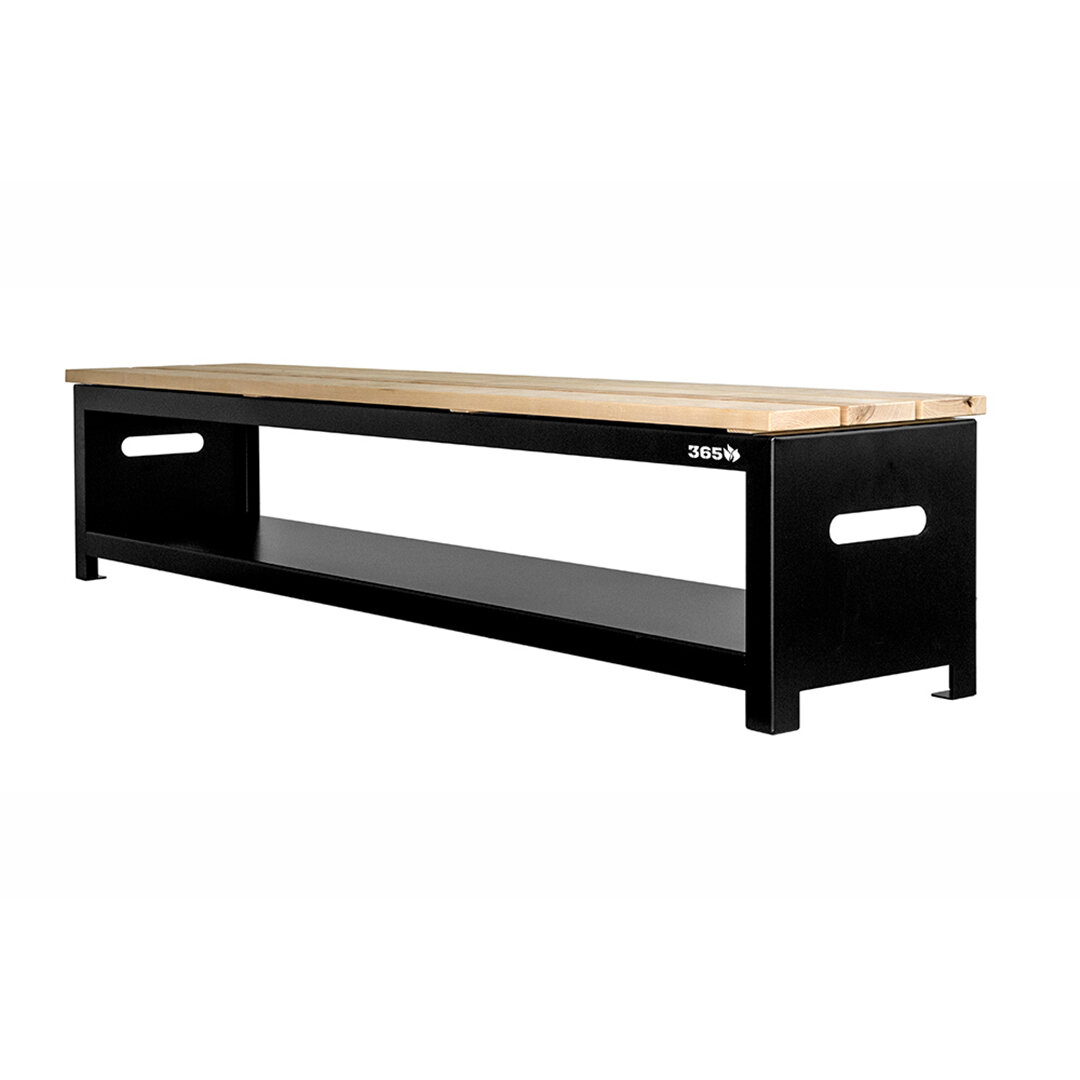 Gartenbank 180 cm mit Holzlager, schwarz