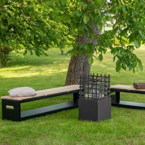 Gartenbank 180 cm mit Holzlager, schwarz