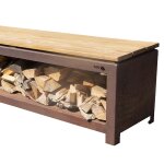 Gartenbank 200 cm mit Holzlager, corten