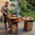 Plancha-Set PIO 100 Deluxe 1 - mit 2 Holzlagern, Ablage und Topgrill