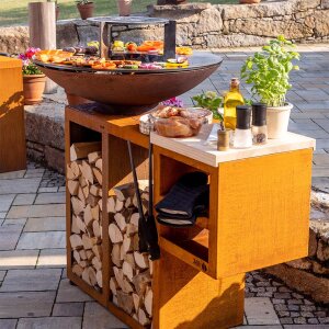 Plancha-Set PIO 80 Premium 1 - mit Holzlager und Ablage