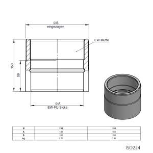 Ofenrohr doppelwandig &Oslash; 130 mm ISO-Line L&auml;ngenelement 150 mm - Edelstahl geb&uuml;rstet