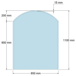 Funkenschutzplatte Glas f&uuml;r Kaminofen Segmentbogen 110 x 85 x 0,6 cm