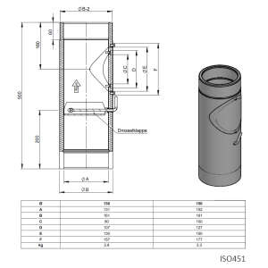 Ofenrohr doppelwandig &Oslash; 130 mm ISO-Line L&auml;ngenelement 500 mm mit Drosselklappe - Edelstahl geb&uuml;rstet