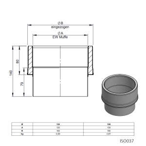 &Uuml;bergang von Kaminofen auf ISO-LINE doppelwandig &Oslash; 130 mm - Edelstahl geb&uuml;rstet