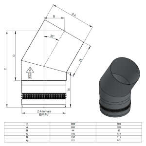 Pelletofenrohr 30&deg; Bogen - &Oslash; 100 mm - Edelstahl