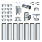 7,6 m - DW-ECO 2.0 Edelstahlschornstein Ø 130 mm Komplettset doppelwandig Bodenmontage