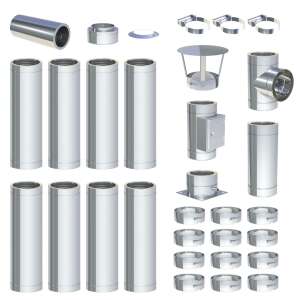 9 m - DW-ECO 2.0 Edelstahlschornstein &Oslash; 130 mm Komplettset doppelwandig Bodenmontage