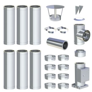 6,5 m - DW-ECO 2.0 Edelstahlschornstein &Oslash; 150 mm Komplettset doppelwandig Wandmontage