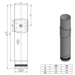 Pelletofenrohr L&auml;ngenelement 50 cm - &Oslash; 80 mm - mit Reinigungst&uuml;r - Edelstahl