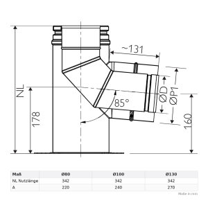 Ø 130 mm Schiedel ICS Rauchrohranschluss 85°...