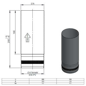 Pelletofenrohr L&auml;ngenelement 25 cm - &Oslash; 80 mm - Edelstahl