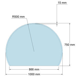 Funkenschutzplatte Glas f&uuml;r Kaminofen Kreisabschnitt 75 x 100 x 0,6 cm