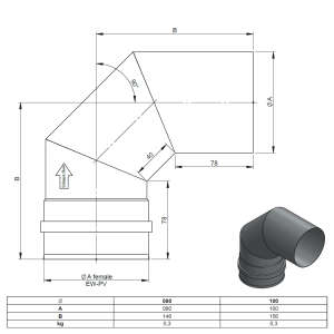 Pelletofenrohr 90&deg; Bogen - &Oslash; 80 mm - mit Muffe (Kesselanschluss) - Edelstahl
