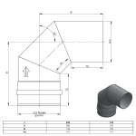 Pelletofenrohr 90° Bogen - Ø 80 mm - mit Muffe (Kesselanschluss) - Edelstahl