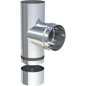Pelletofenrohr T-St&uuml;ck 90&deg; - &Oslash; 80 mm - mit Kondensatschale - Abgang Muffe - Edelstahl