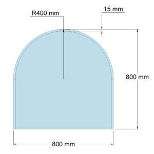 Funkenschutzplatte Glas f&uuml;r Kaminofen Rundbogen 80 x 80 x 0,8 cm