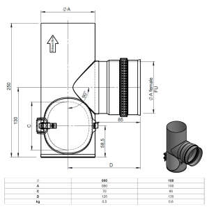 Pelletofenrohr T-St&uuml;ck 90&deg; - &Oslash; 80 mm - mit Revisions&ouml;ffnung - Abgang Muffe - Edelstahl