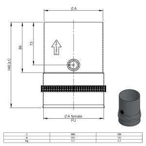 Pelletofenrohr Ofenanschlussst&uuml;ck - &Oslash; 80 mm - mit Messstutzen und Muffe - Edelstahl
