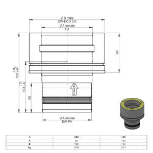 Pelletofenrohr Schornsteinanschlussst&uuml;ck - &Oslash; 80 mm auf DW-ECO - Edelstahl