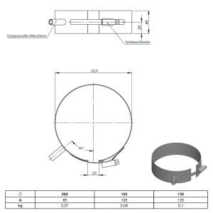 Pelletofenrohr Befestigungsschelle mit Gewindemuffe - &Oslash; 80 mm - Edelstahl