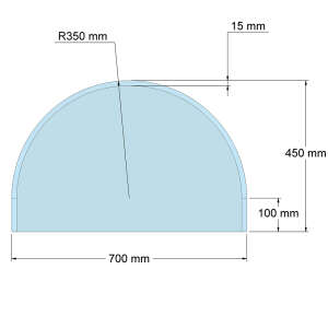 Funkenschutzplatte Glas f&uuml;r Kaminofen Halbkreis 45 x 70 x 0,6 cm