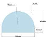 Funkenschutzplatte Glas für Kaminofen Halbkreis 45 x 70 x 0,6 cm