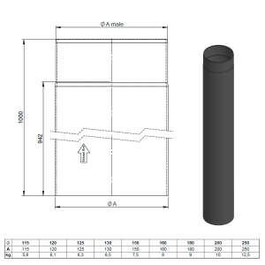 &Oslash; 130 mm Ofenrohr 100 cm - schwarz