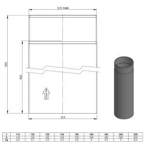 &Oslash; 130 mm Ofenrohr 50 cm - schwarz
