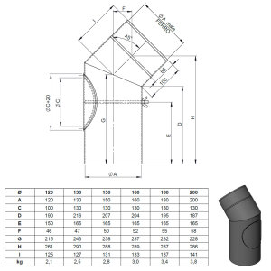 Ø 200 mm Ofenrohr Bogen 45° - mit Tür -...