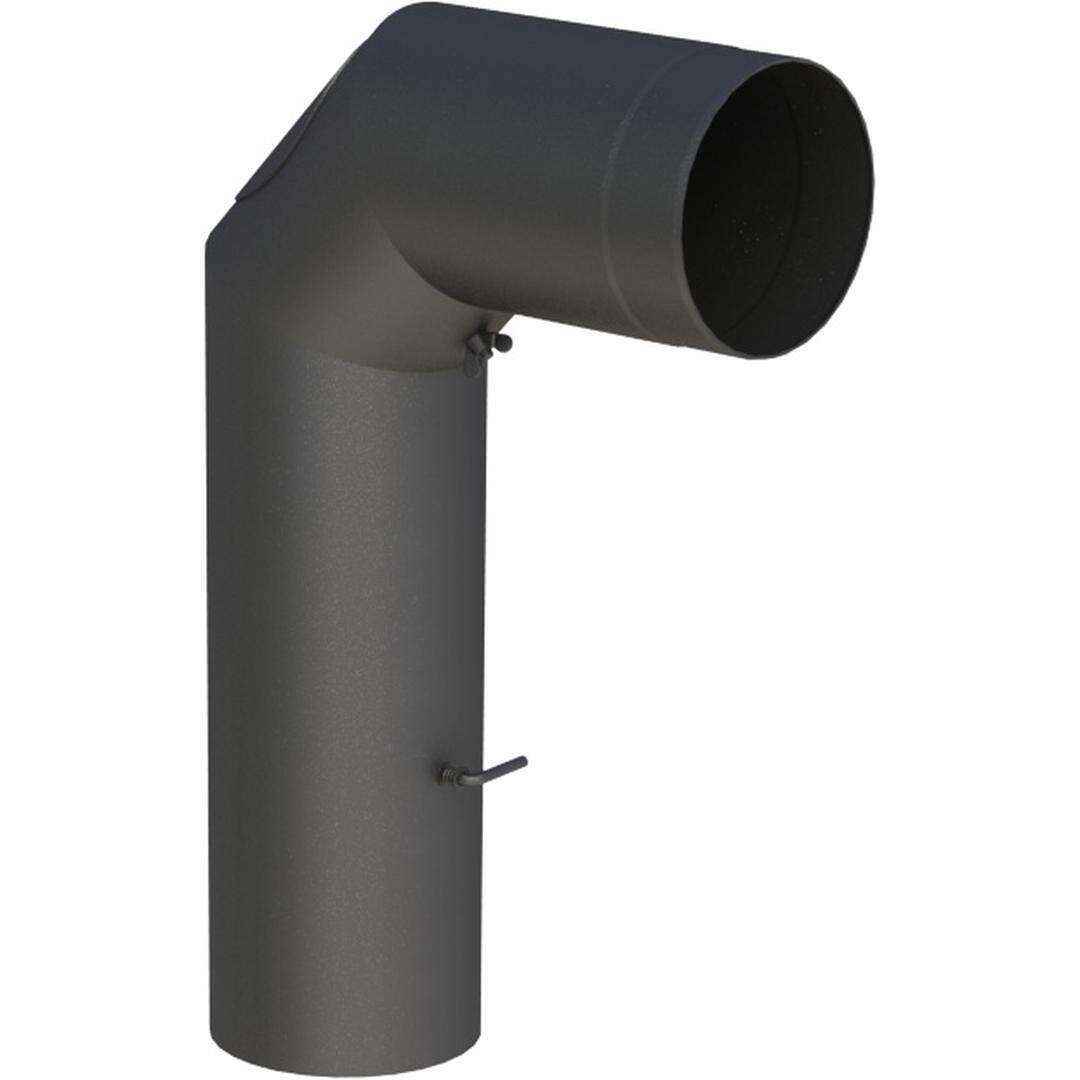 Ø 120 mm Ofenrohr Bogen lang - mit Tür und Drosselklappe - schwarz