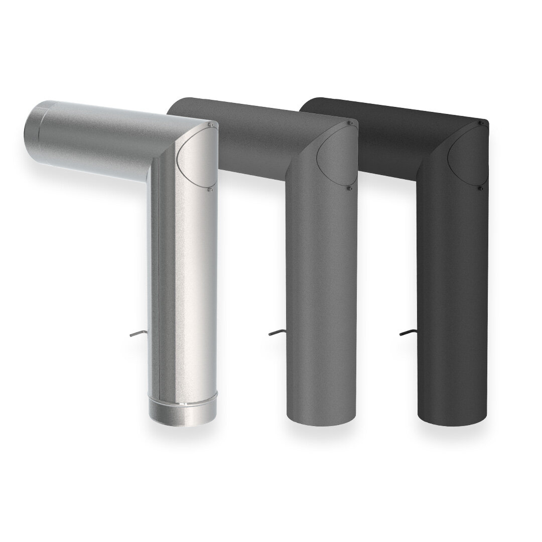 Ofenrohr doppelwandig ISO-Line Winkelrohr 90° mit Drosselklappe