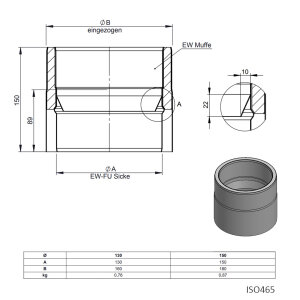 Ofenrohr doppelwandig ISO-Line L&auml;ngenelement 150 mm mit Kondensatring