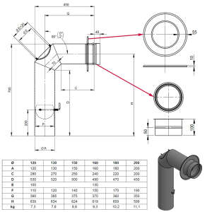 &Oslash; 120 mm Ofenrohrset kantig - mit T&uuml;r und Drosselklappe - schwarz