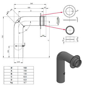 &Oslash; 200 mm Ofenrohrset gezogen - mit T&uuml;r und Drosselklappe - schwarz