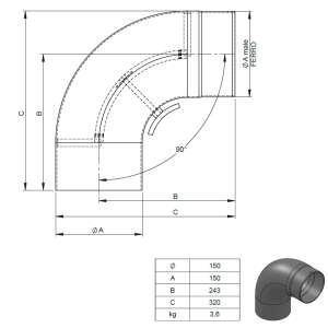 &Oslash; 150 mm Ofenrohr Bogen 90&deg; gezogen - mit T&uuml;r - schwarz