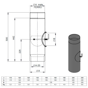Ø 180 mm Ofenrohr 50 cm - mit Drosselklappe und...