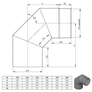 &Oslash; 130 mm Ofenrohr Bogen 90&deg; - schwarz