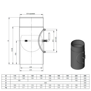Ø 160 mm Ofenrohr 30 cm - mit Drosselklappe und...