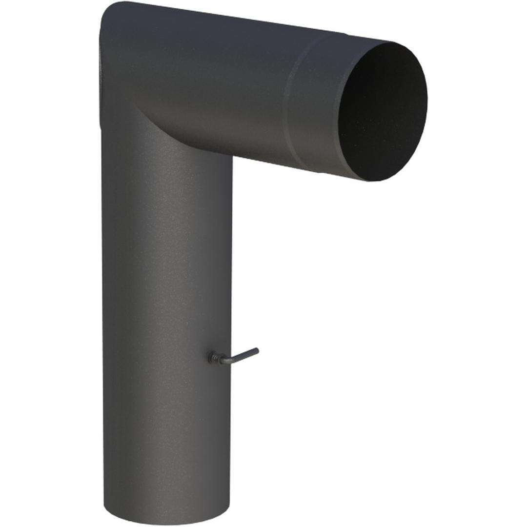 Ø 120 mm Ofenrohr Bogen zweiteilig lang - mit Tür und Drosselklappe - schwarz