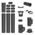 4,3 m Edelstahlschornstein Ø 130 mm Komplettset doppelwandig DW-Black Bodenmontage