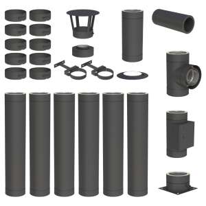 7,1 m Edelstahlschornstein &Oslash; 130 mm Komplettset doppelwandig DW-Black Bodenmontage