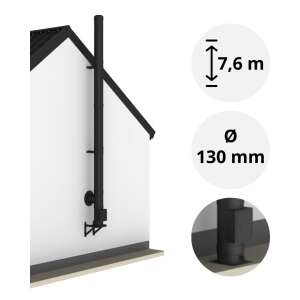 7,6 m Edelstahlschornstein &Oslash; 130 mm Komplettset doppelwandig DW-Black Bodenmontage