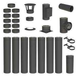 8 m Edelstahlschornstein &Oslash; 130 mm Komplettset doppelwandig DW-Black Bodenmontage